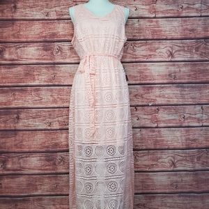 Sharagano Lace Pink Maxi Dress